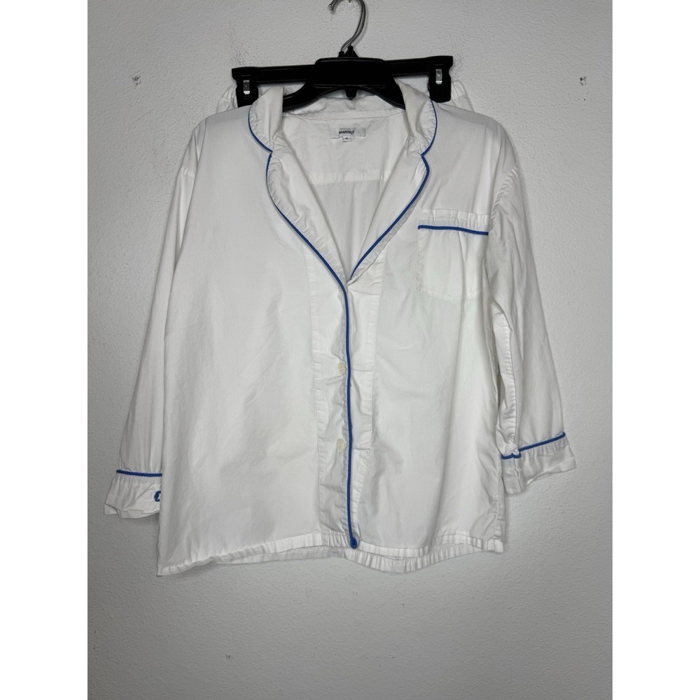 MARIGOT PAJAMA SET WHITE Blue Shorts & Top 100% COTTON Small Coastal Beach Lux